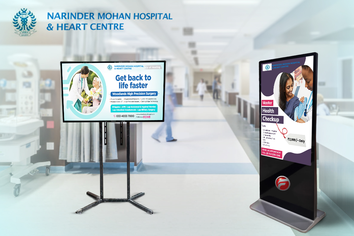 Digital signage solution at Narinder Mohan Hospital & Heart Centre Ghaziabad