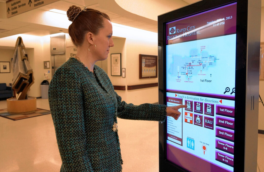 Floor mount touch standee for hospital