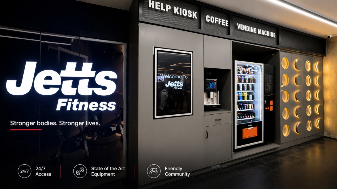 Jett Fitness Digital Experience Zone Featuring an Interactive Help Kiosk & Display By Firstouch