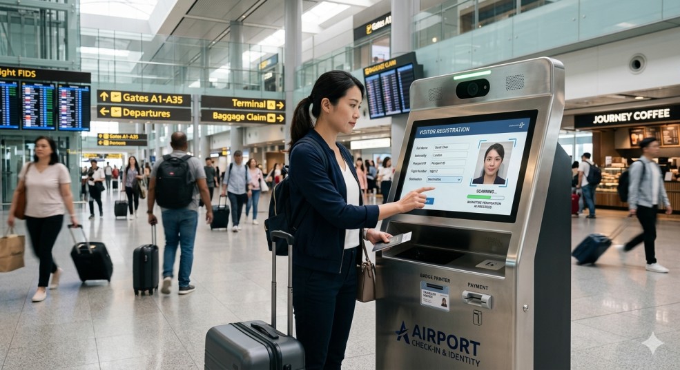 visitor management kiosk at airport